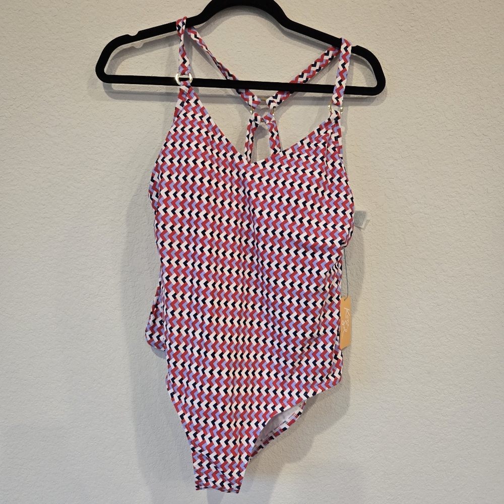 Red and Purple One Piece Swimsuit with High-Cut Leg